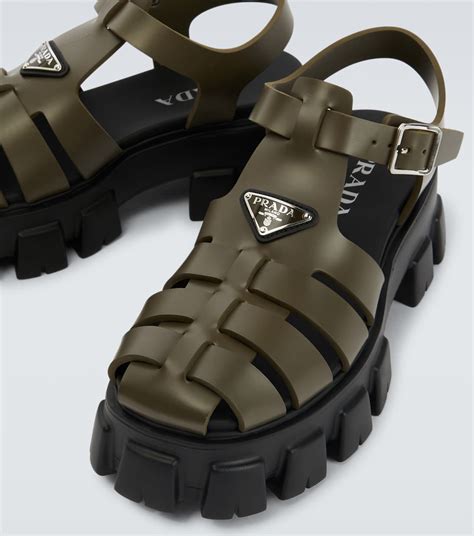 prada logo rubber sandal slide|prada studded pony skin sandals.